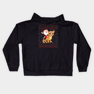Ugly Christmas Sweater Santa Riding Bobcats Kids Hoodie
